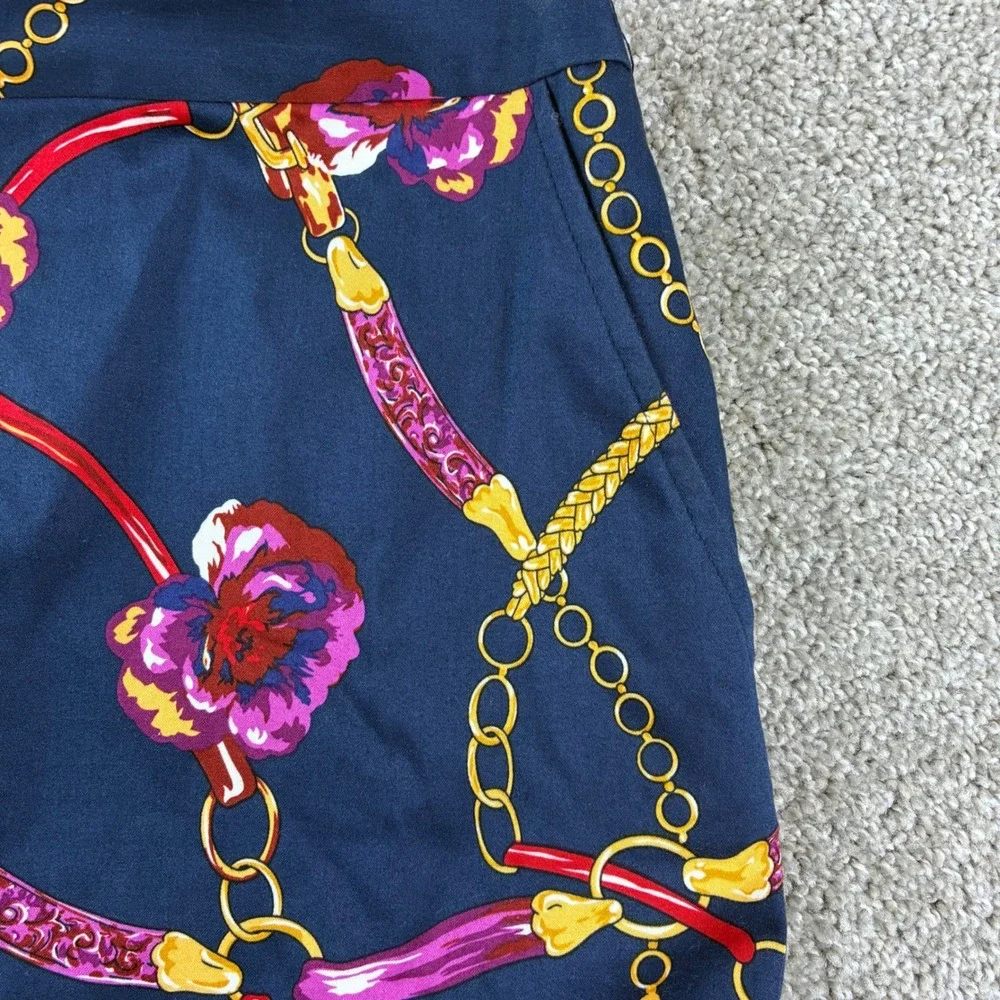 Womens Pencil Skirt Size 14 Navy Floral Chain Print Pockets Career Office Preppy